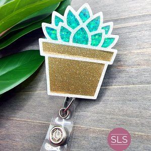 Succulent Badge Real-Succulent in Pot Badge Holder-Plant Lover Gift